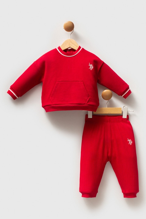 U.S. Polo Assn., Set de bluza de trening si pantaloni sport de bumbac, Rosu
