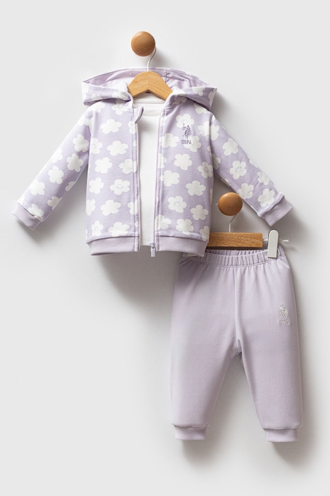 U.S. Polo Assn., Set de imbracaminte - 3 piese, Alb/Violet deschis