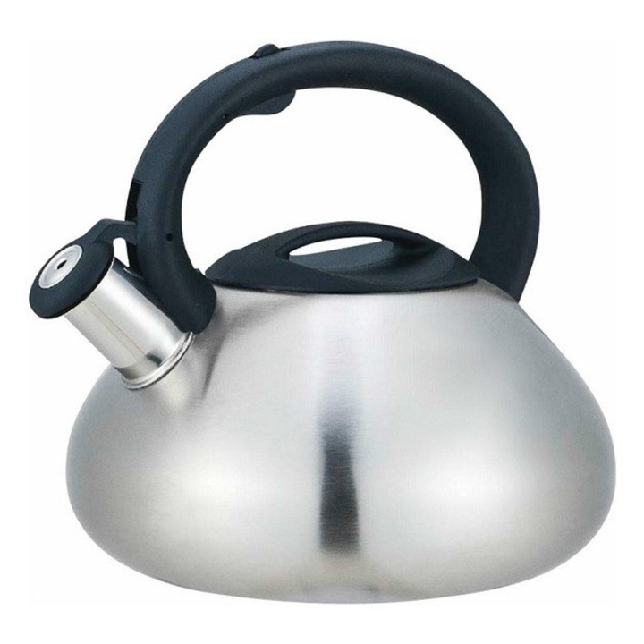 Feniks Max 3 literes rozsdamentes acél teáskanna, szatén ezüst, fekete fogantyúval és fedéllel