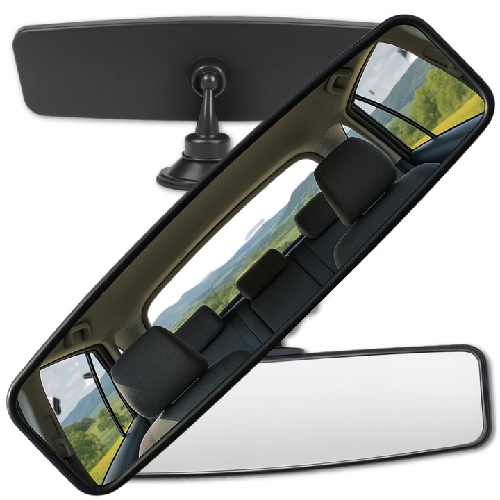 Oglinda auto cu ventuza, Edibazzar, 24x6.5 cm, unghi larg, montare rapida