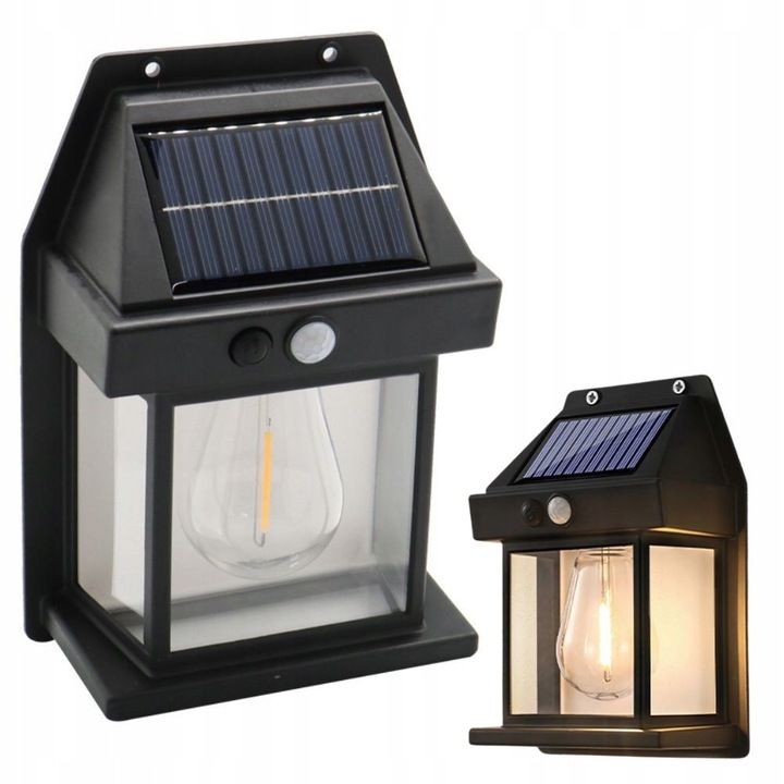 Lampa solara, Ayawaska, cu senzor de miscare, 600 lumeni, rezistenta la apa, neagra, 17x11x6 cm