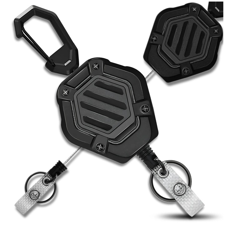 Breloc cu cablu retractabil, 80 cm, Negru