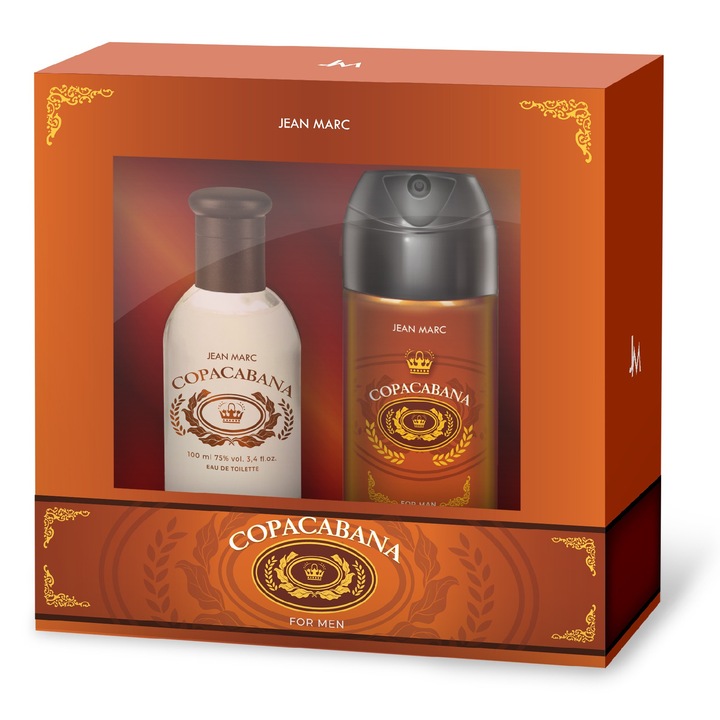 Set cadou barbati Copacabana, JEAN MARC, apa de toaleta 100ml, deodorant spray 150ml, multicolor