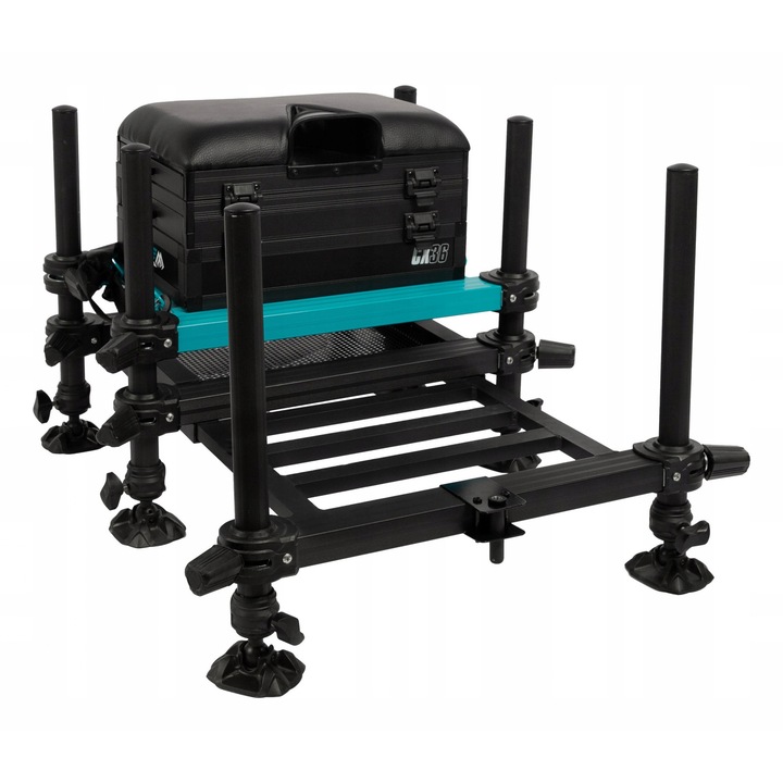 Риболовен стол Mikado Cage CX36, компактен, с 6 регулируеми крака, черен, 62x60x77см