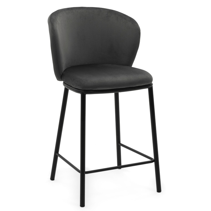 Бар стол, New Home, BARI, сив, 94x55x57см, кадифена тапицерия, метална рамка