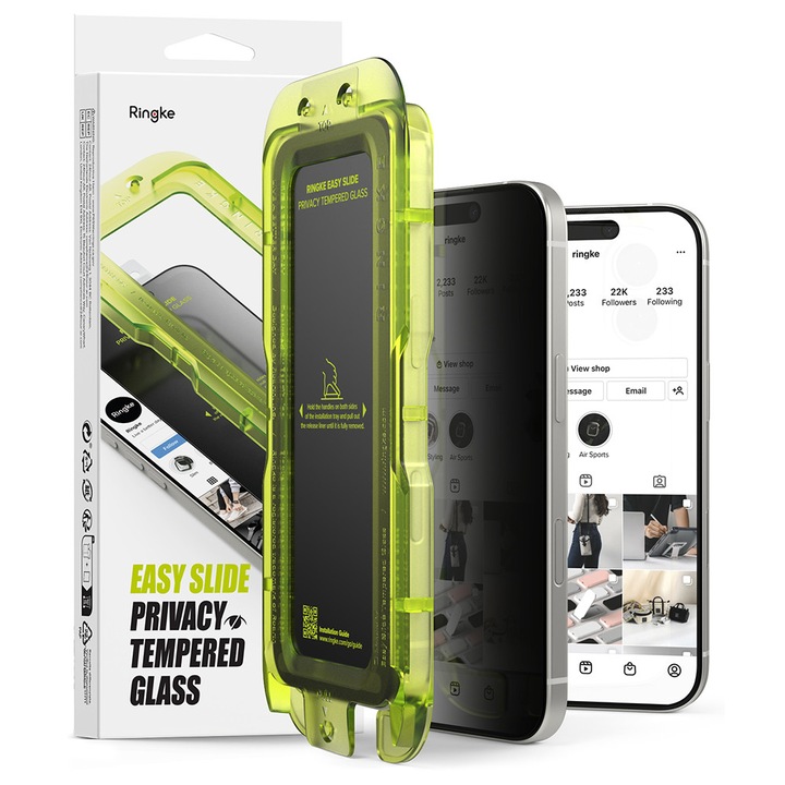 Husa Protectie Compatibila cu Easy Slide Privacy Tempered Glass (2 pack), Ringke, iPhone 17 - Black