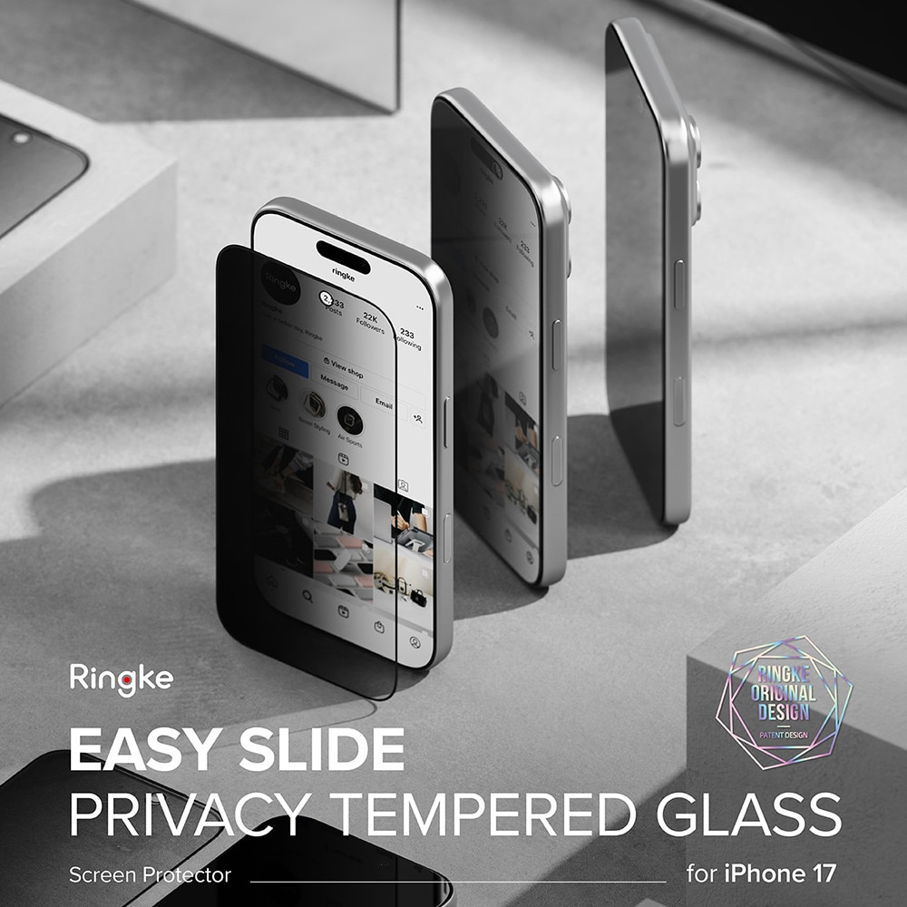 Husa Protectie Compatibila cu Easy Slide Privacy Tempered Glass (2 pack), Ringke, iPhone 17 - Black