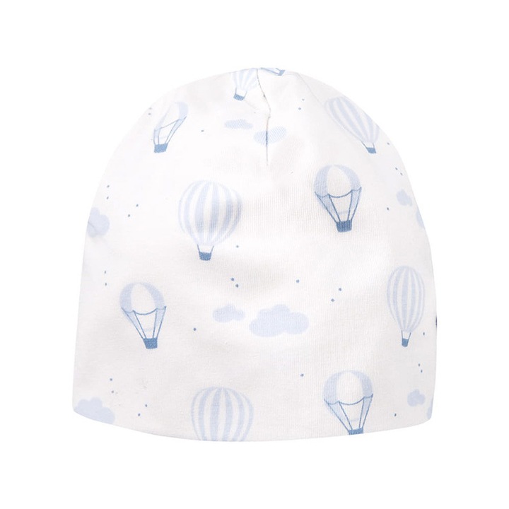 Caciulita bebe baieti de bumbac alb cu baloane, 56-62