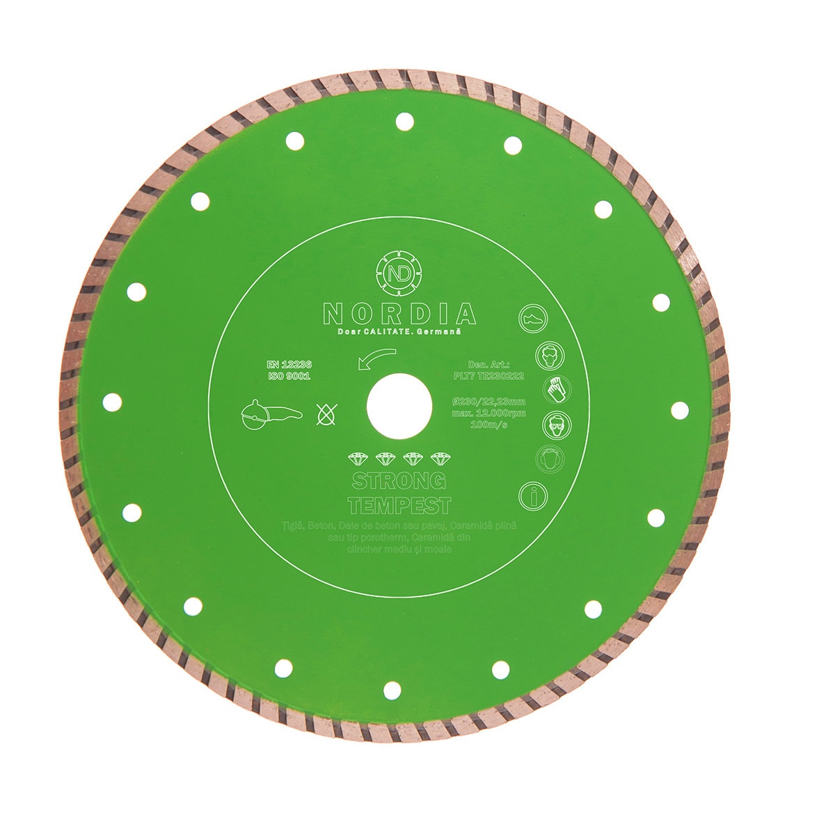 Disc diamantat NORDIA STRONG TEMPEST, 180 x 22.23 x 1.8 x 7 mm, turbo, pentru polizor unghiular