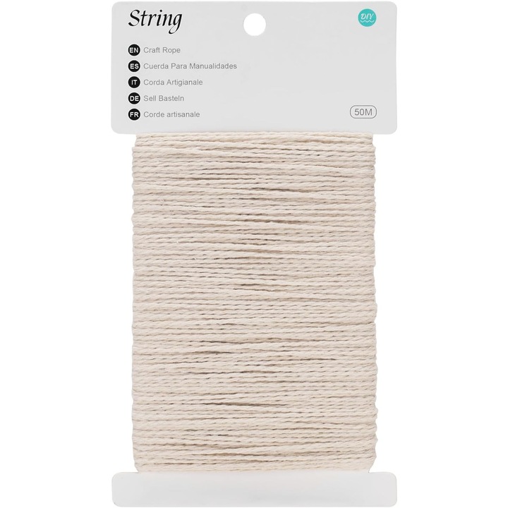 Sfoara decorativa din bumbac, Delpi, multifunctionala, alba, 50m x 2mm