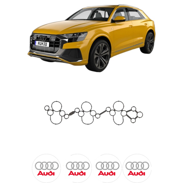 Set garnitura chiuloasa capac culbutori AUDI Q8 (4MN, 4MT) 55 TFSI Mild Hybrid quattro din 2018 KW 250 CP 340 CMC 2995, Auto, Elring, 4x Stikere auto cu AUDI