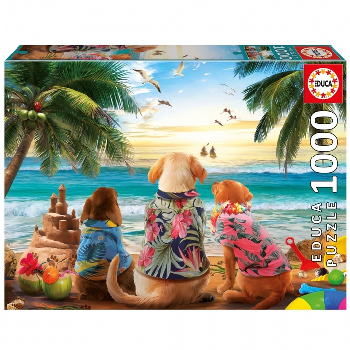 Puzzle, Educa, Caini pe plaja, 1000 de piese