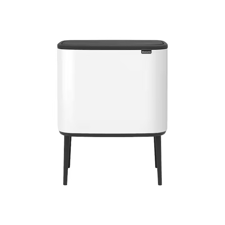 Cos de gunoi cu picioare Brabantia, Bo Touch Bin, capacitate 36 litri, 1 compartiment detasabil, capac cu inchidere/deschidere silentioasa, material otel inoxidabil, alb