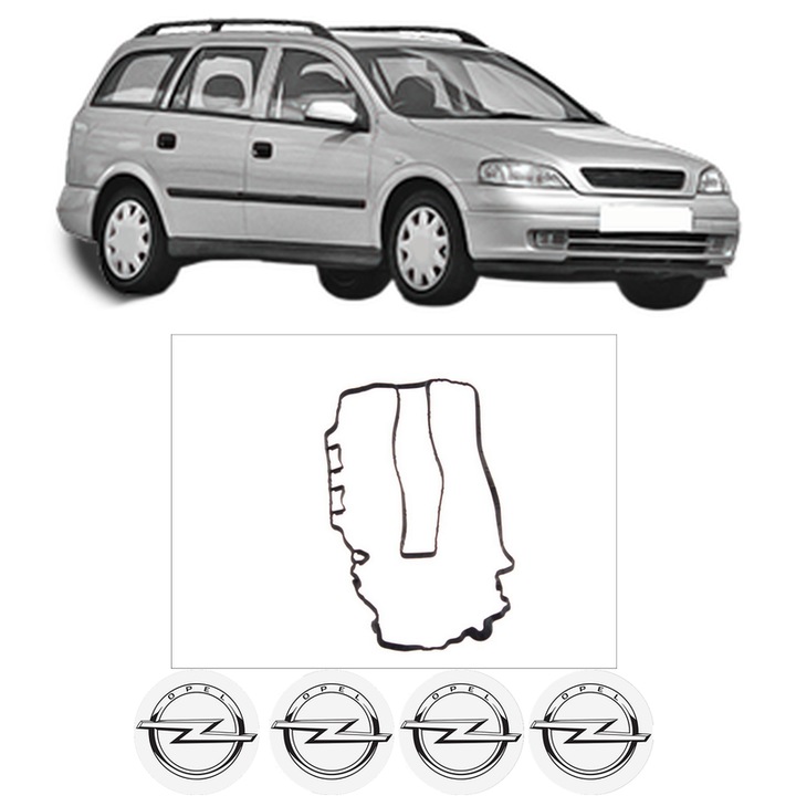 Set garnitura chiuloasa capac culbutori OPEL ASTRA G Estate (T98) 1.2 16V (F35) din 2000-2004 KW 55 CP 75 CMC 1199, Auto, Elring, 4x Stikere auto cu OPEL