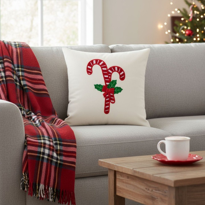 Dekoratív párna, karácsonyi ünnepi modell magyallal, fehér 40 x 40 cm, 2. modell - 2. minta