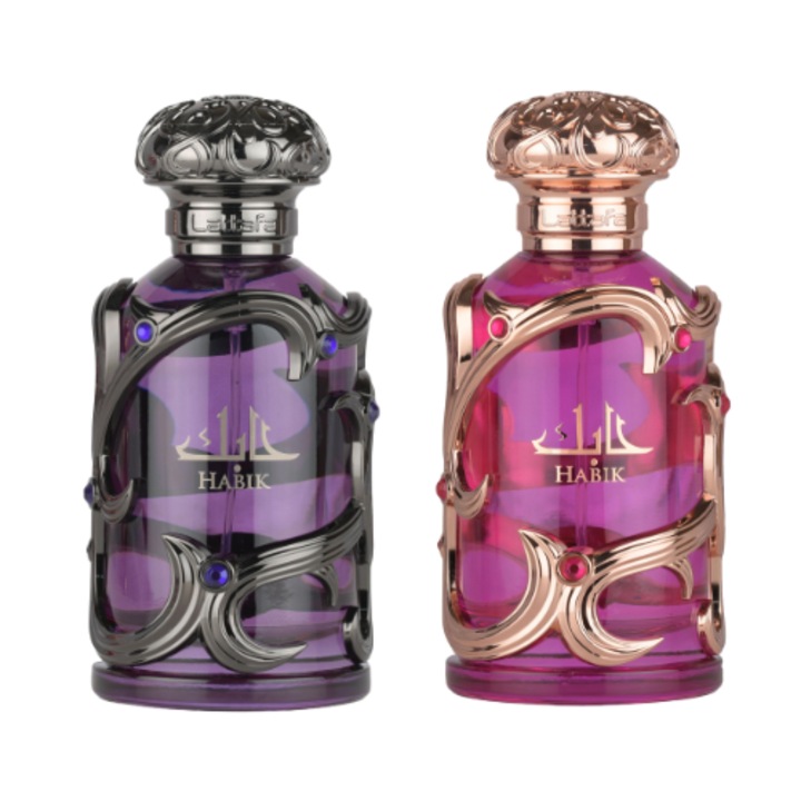Set 2 Parfumuri, Lattafa, Habik Man & Woman, floral-amberat si woody aromatic, 50 ml
