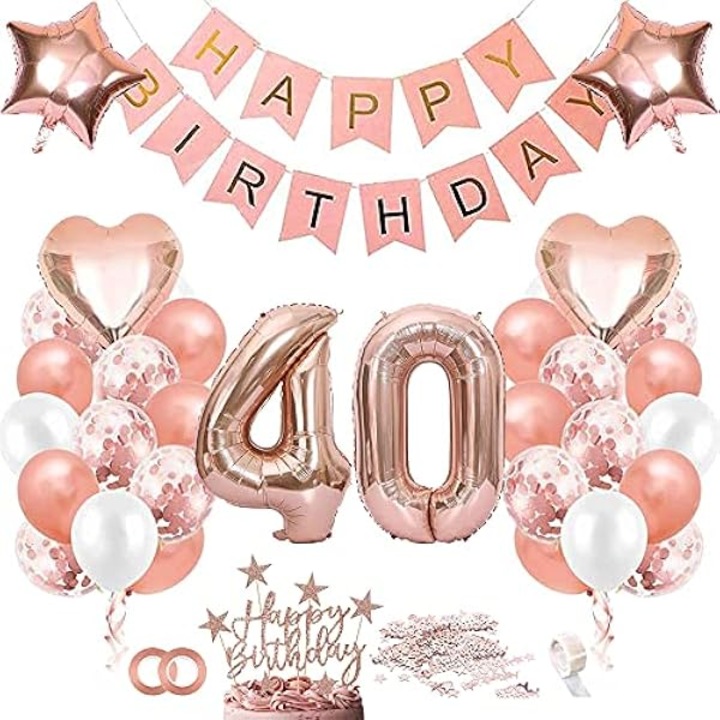 Léggömb és dekorációs készlet 40. születésnapra, 40 db, latex és fólia, rózsaarany és bézs