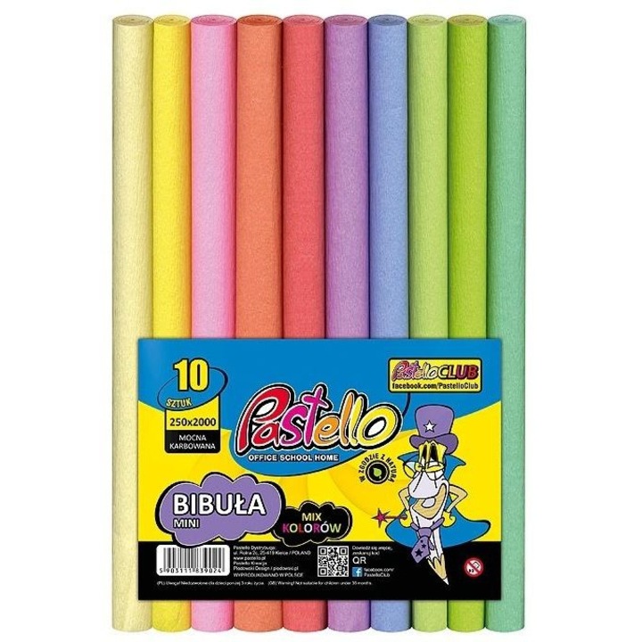 Krepp papír, Alfa Pastello, 25x200cm, 10 pasztell színű készlet