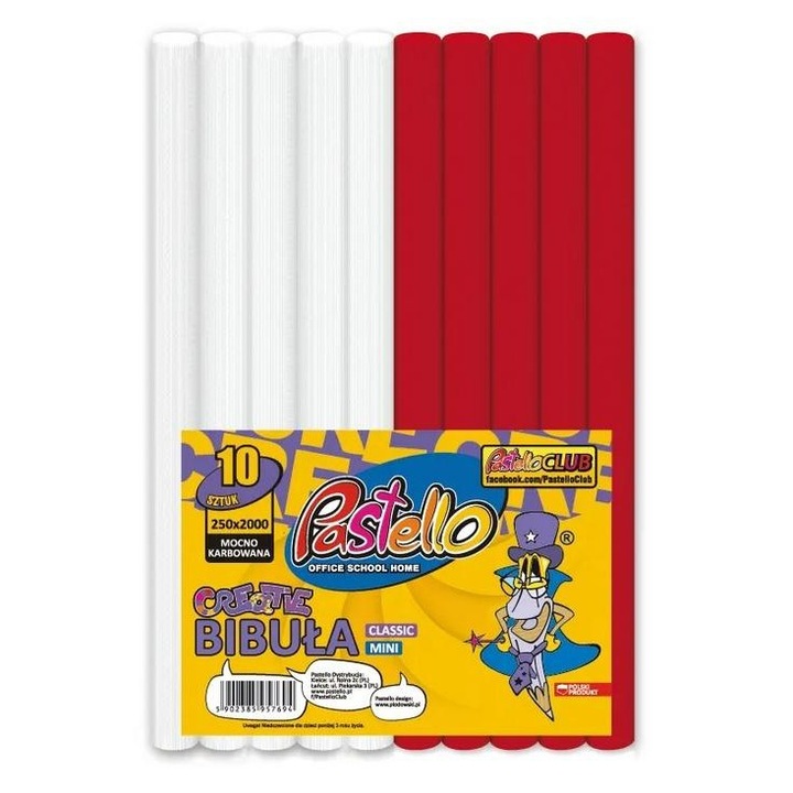 Krepp papír, Alfa Pastello, 25x200cm, 10 db-os szett, fehér és piros