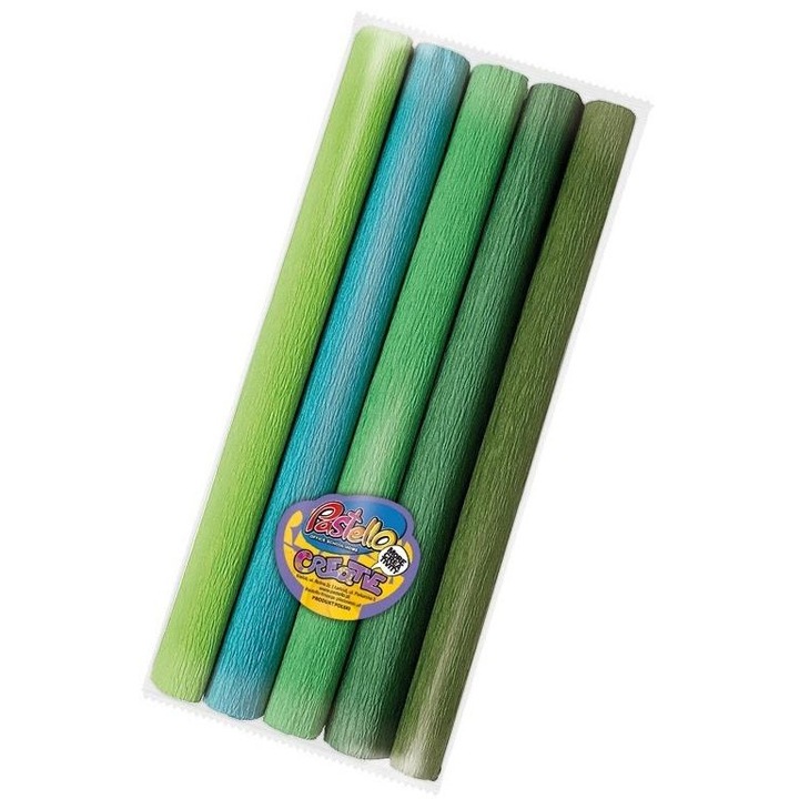 Krepp papír Alfa Pastello, 25x200cm, 5 zöld szín, 25g