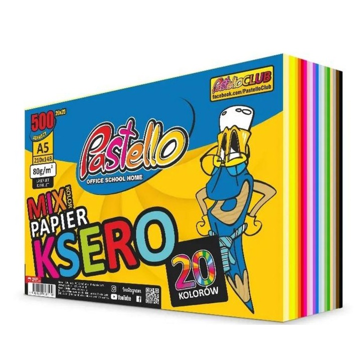 Hartie copiator A5, Alfa Pastello, set 500 arkusze, 20 culori mixte