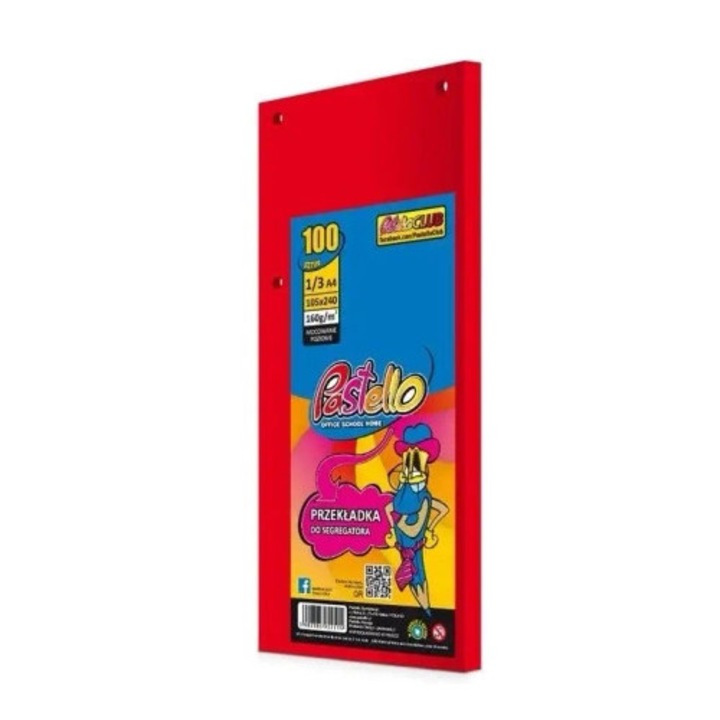 Przekladki tekturowe Alfa Pastello 1/3 A4, 100 buc, rosu, 24x10,5 cm