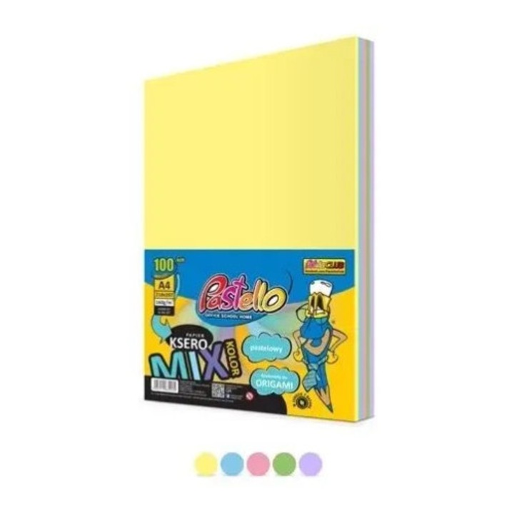 Hartie copiator A4 160g, Alfa Pastello, set 100 arkuszy, 5 culori pastel