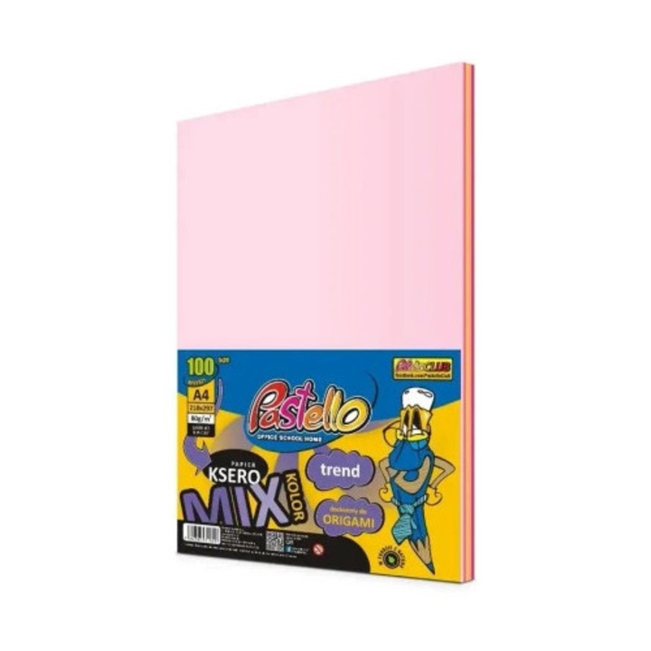 Hartie copiator A4 80g, Alfa Pastello, set 100 arcuri, 5 culori roz, 20 arcuri din fiecare culoare