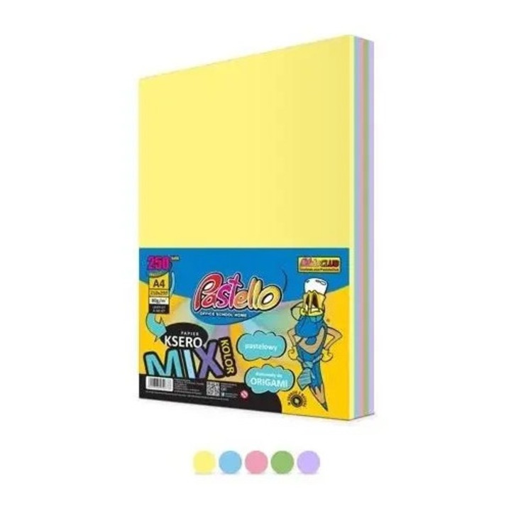 Hartie copiator A4 Alfa Pastello, 80g, set 250 arcuri, 5 culori pastel