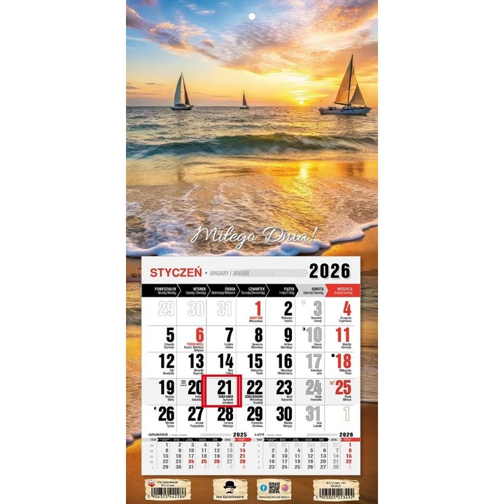 Calendar 2026, Pan Kalendarzyk, mini, cu magnet, 230x460mm, multilingv