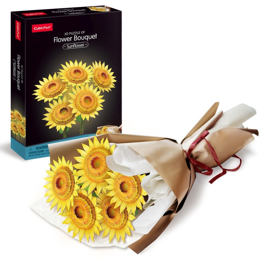 Puzzle 3D Cubic Fun - Flower Bouquet, Floarea Soarelui, 209 piese