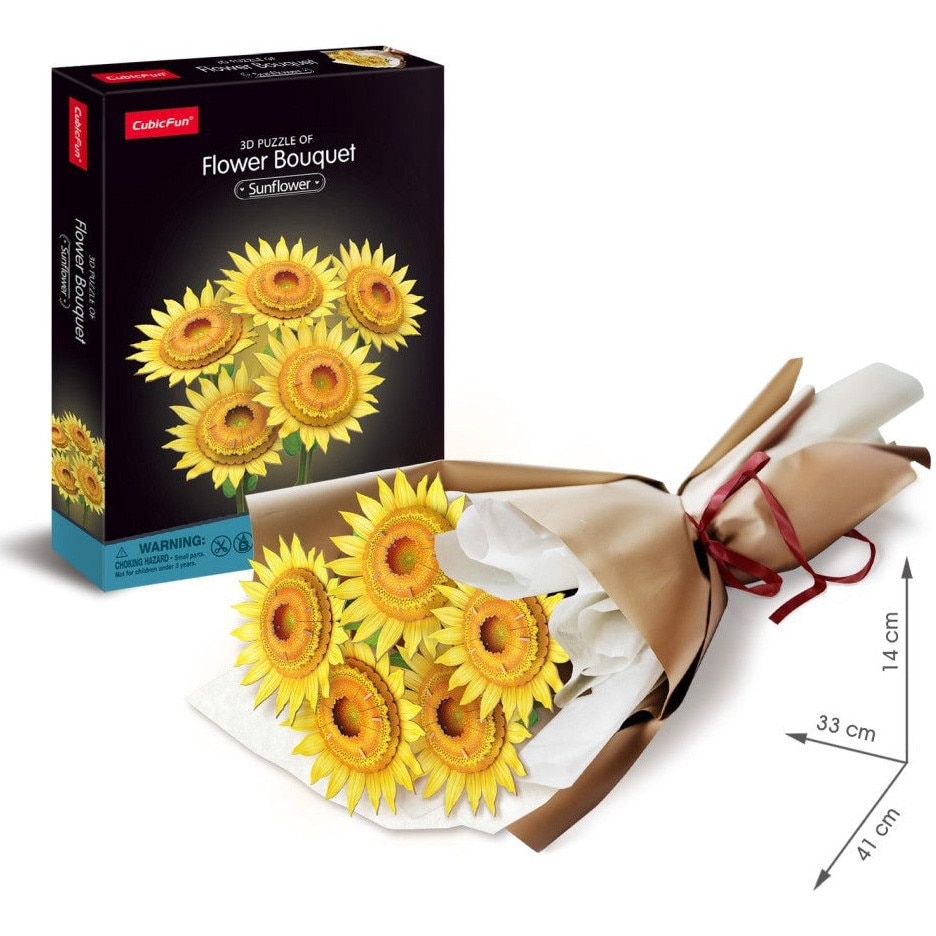 Puzzle 3D Cubic Fun - Flower Bouquet, Floarea Soarelui, 209 piese