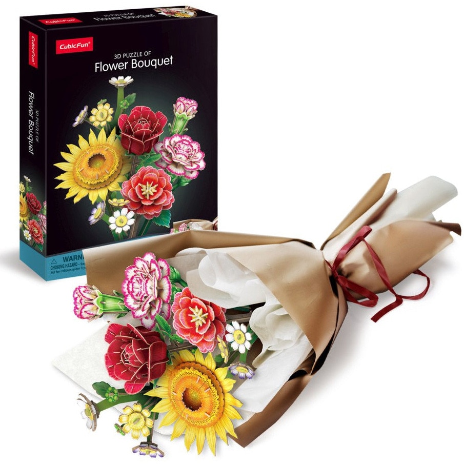 Puzzle 3D Cubic Fun - Flower Bouquet, Flori asortate, 285 piese