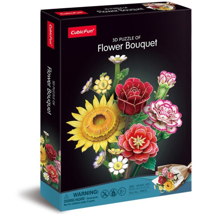 Puzzle 3D Cubic Fun - Flower Bouquet, Flori asortate, 285 piese