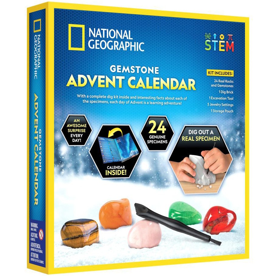 Set educativ National Geographic - Calendar de Craciun, Descopera roci si pietre pretioase, 24 surprize