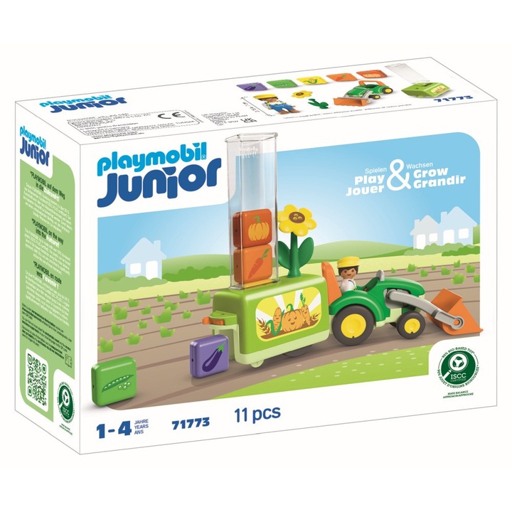 Playmobil Junior - Dezvoltare prin joaca, Tractor cu incarcatura si semanatoare
