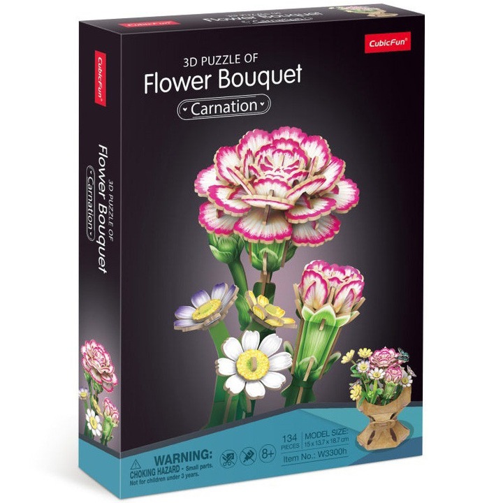 Puzzle 3D Cubic Fun - Flower Bouquet, Garoafe, 134 piese