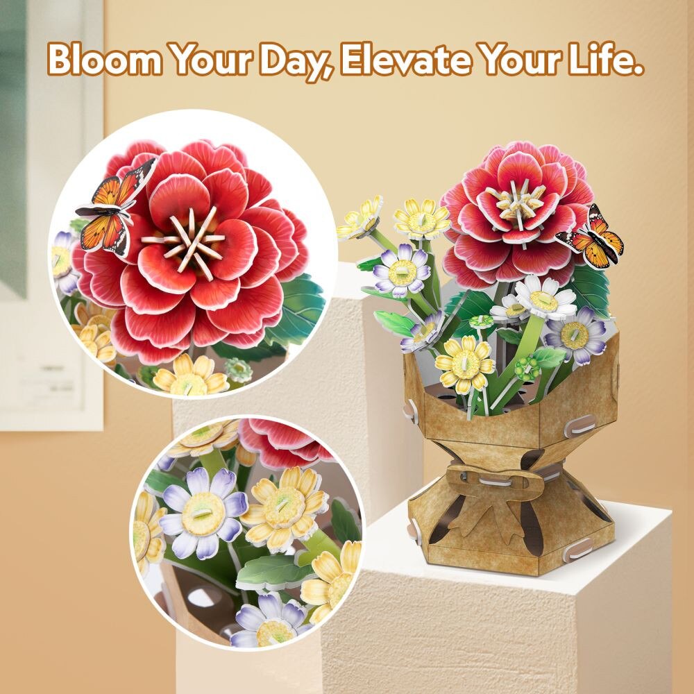 Puzzle 3D Cubic Fun - Flower Bouquet, Camelie, 109 piese - eMAG.ro