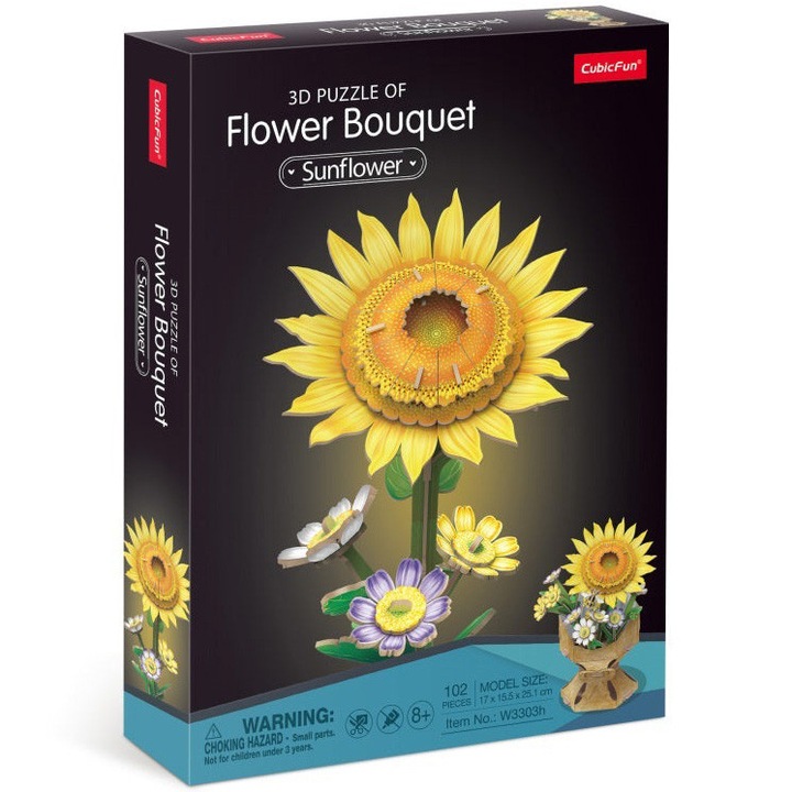 Puzzle 3D Cubic Fun - Flower Bouquet, Floarea Soarelui, 102 piese