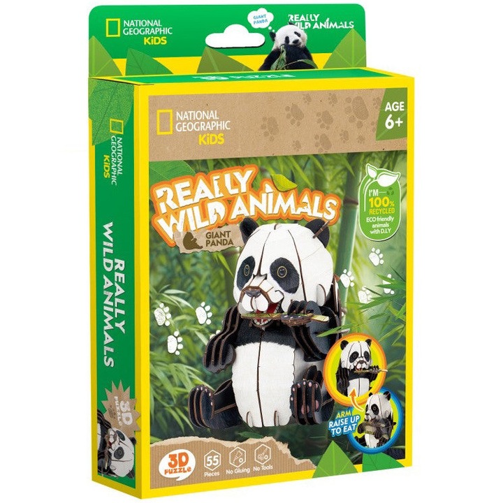 3D пъзел National Geographic Kids - Диви животни, Панда, 55 части