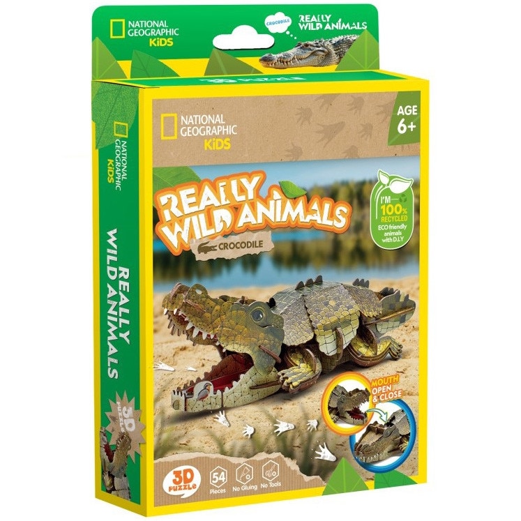 Puzzle 3D National Geographic Kids - Animale salbatice, Crocodil, 54 piese
