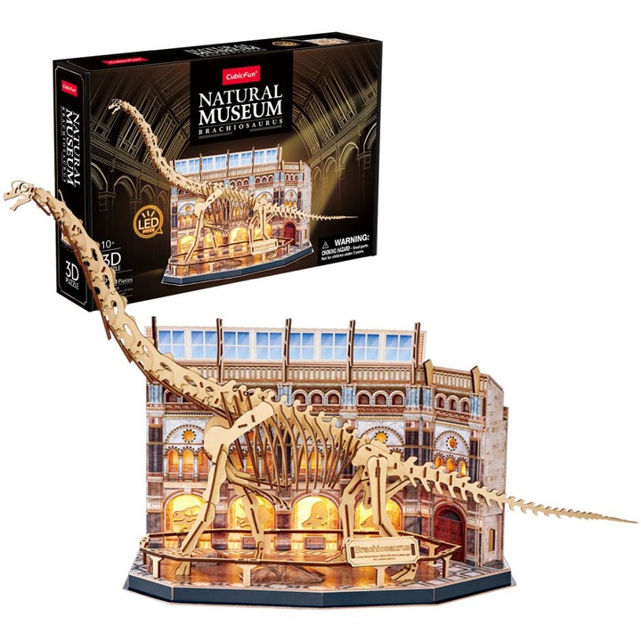 Puzzle 3D Cubic Fun LED, Természettudományi Múzeum, Brachiosaurus, 216 darab