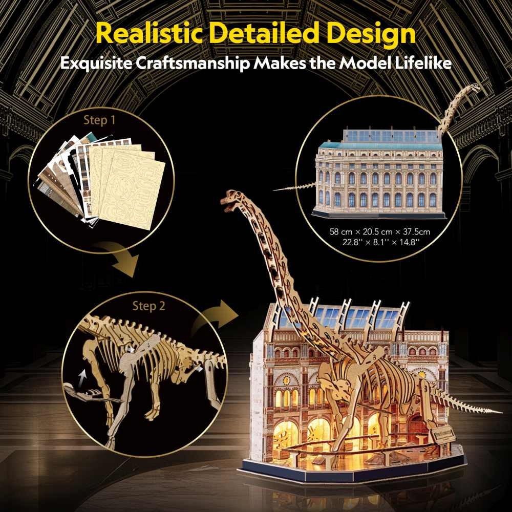 Puzzle 3D Cubic Fun LED - Natural Museum, Brachiosaurus, 216 piese