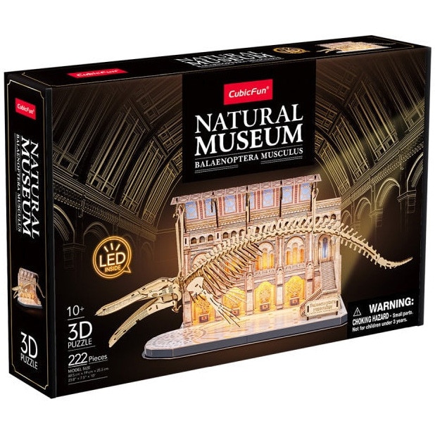 Puzzle 3D Cubic Fun LED - Natural Museum, Balena albastra, 222 piese