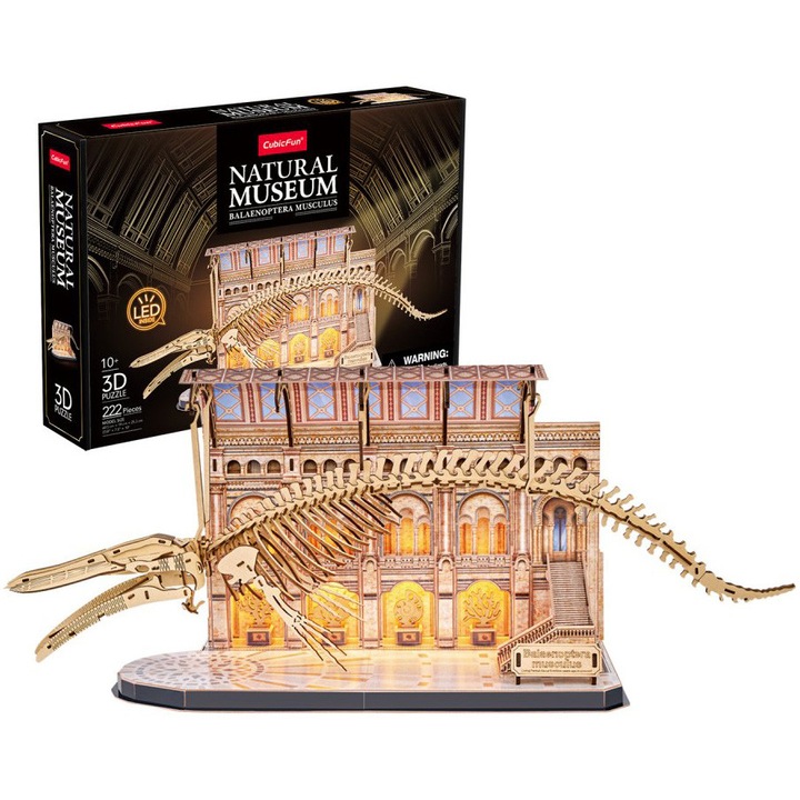 Puzzle 3D Cubic Fun LED, Természettudományi Múzeum, Kék bálna, 222 darab