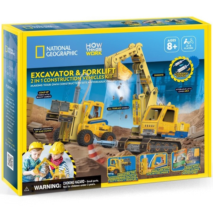 Puzzle 3D National Geographic 2in1 - Excavator si stivuitor