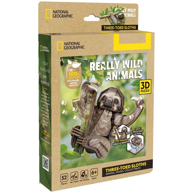 Puzzle 3D National Geographic Kids - Animale salbatice, Lenes, 52 piese