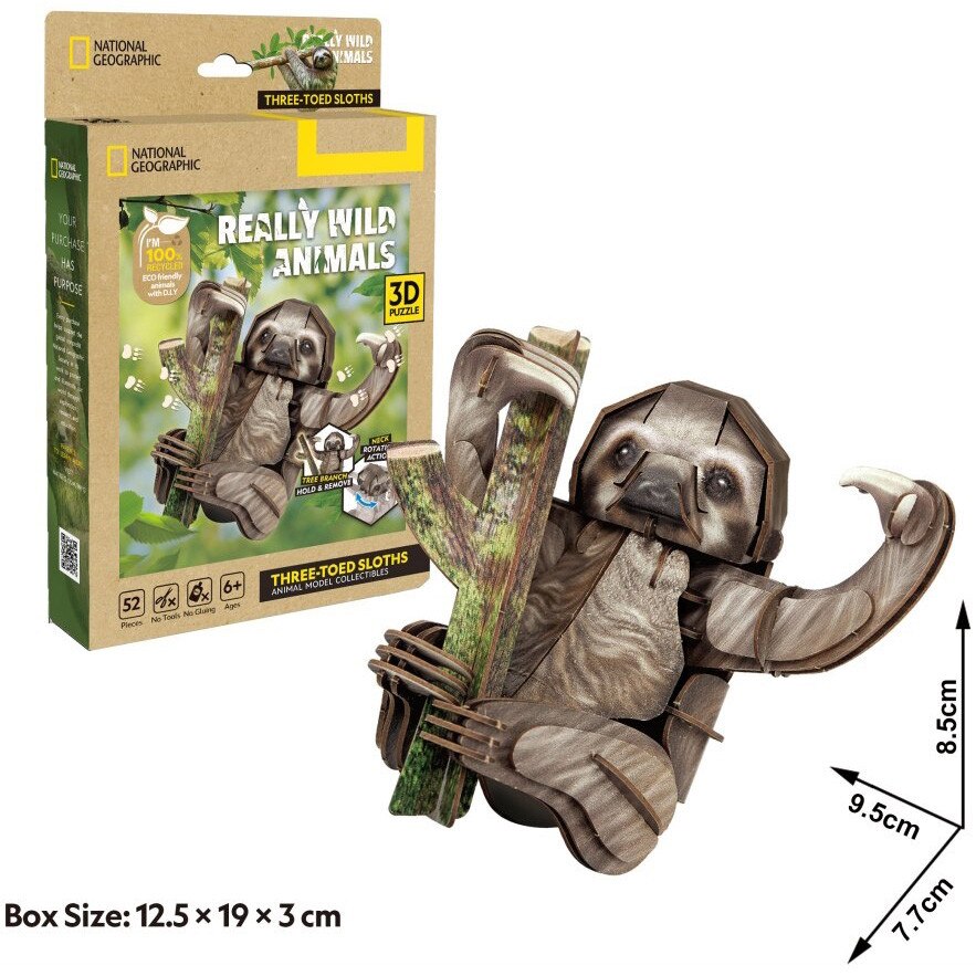 Puzzle 3D National Geographic Kids - Animale salbatice, Lenes, 52