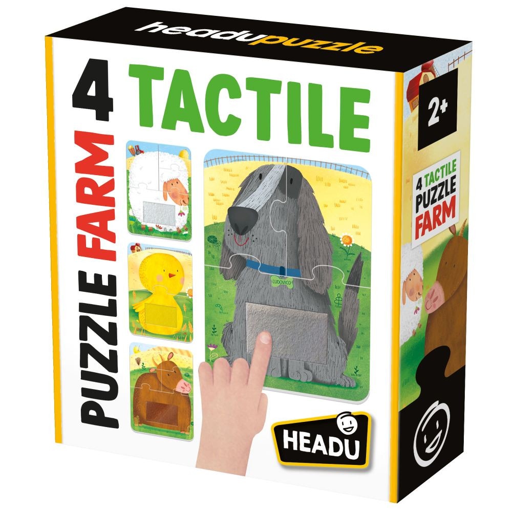 Set 4 puzzle-uri tactile Headu - Animale de la ferma, 2/3/4/5 piese
