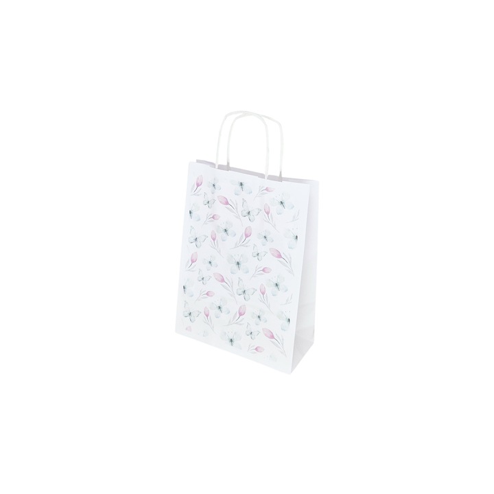 Set 10 bucati Punga Hartie Kraft cu Model Floral Butterfly Whisper 18 x 22(H) x 8cm